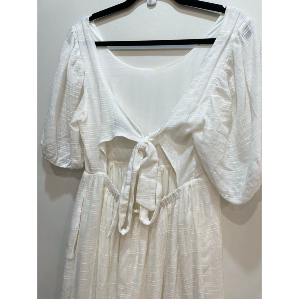 En Saison Gauzy Textured Cotton Midi Dress M White Open Back Cottagecore Coastal - Picture 7 of 12
